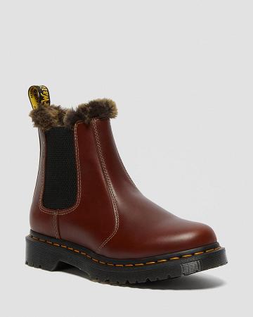 Women's Dr Martens 2976 Leonore Faux Fur Lined Chelsea Boots Brown | AU 109ILH